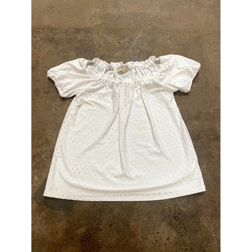 Michael Kors Off Shoulder Eyelet Blouse Womens Small White Stretch Puff Sleeves